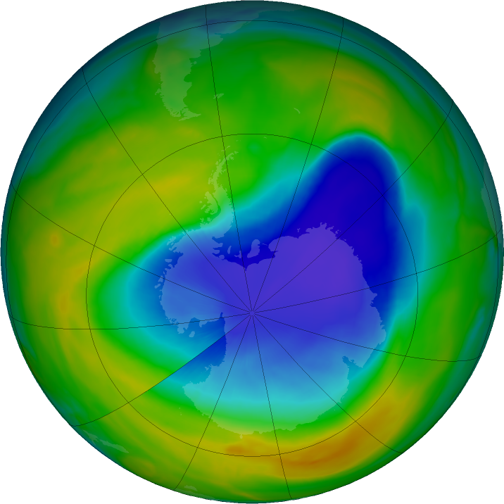 Antarctic ozone map for 24 October 2016